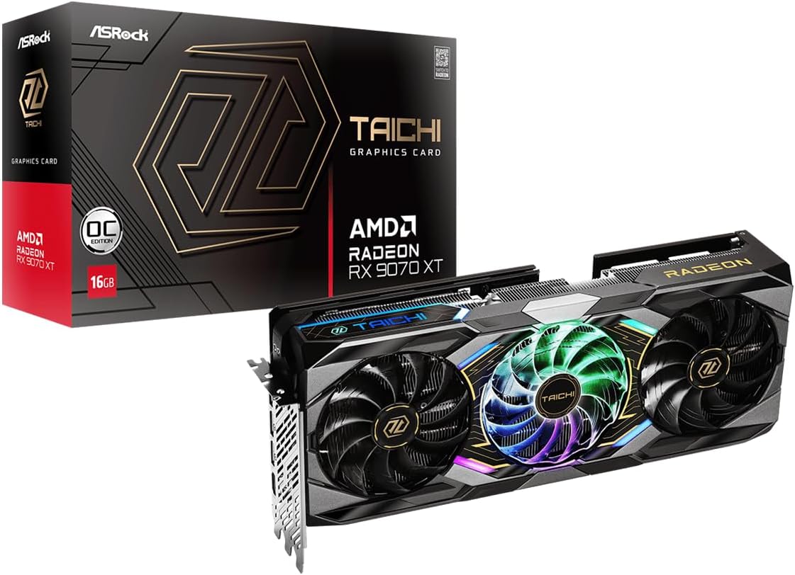 ASRock Radeon RX 9070 XT Taichi 16GB OC Graphics Card, ...