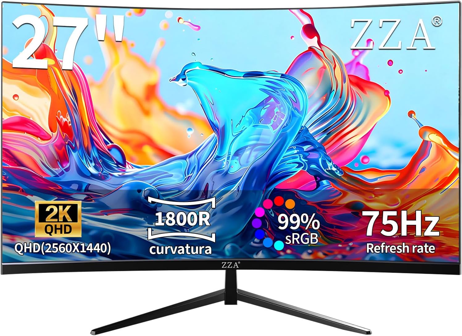 ZZA 27 Inch Curved Gaming Monitor-2K QHD (2560x1440) ...